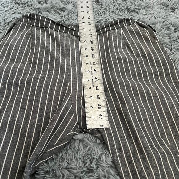 Very J Linen Blend Gray White Striped Drop Waist Ankle Pants Women’s Medium - Picture 6 of 9